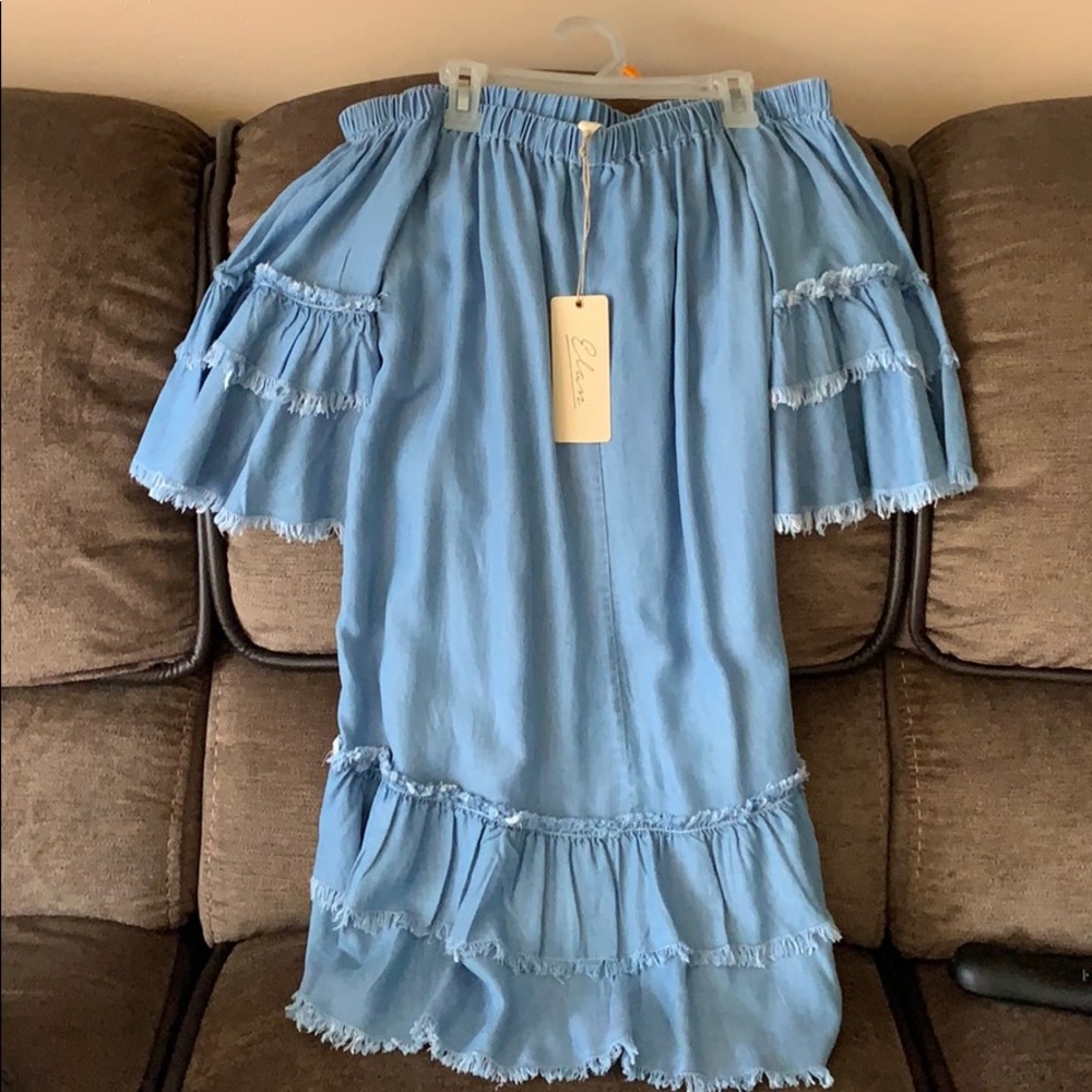 Elan Off the Shoulder Denim Style Dress